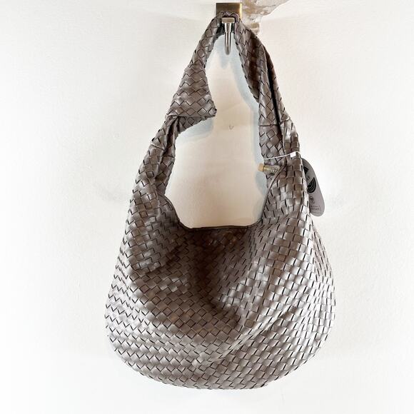 Melie Bianco Anthropologie Brigitte Woven Satchel Shoulder Bag Purse Gray - Picture 5 of 10